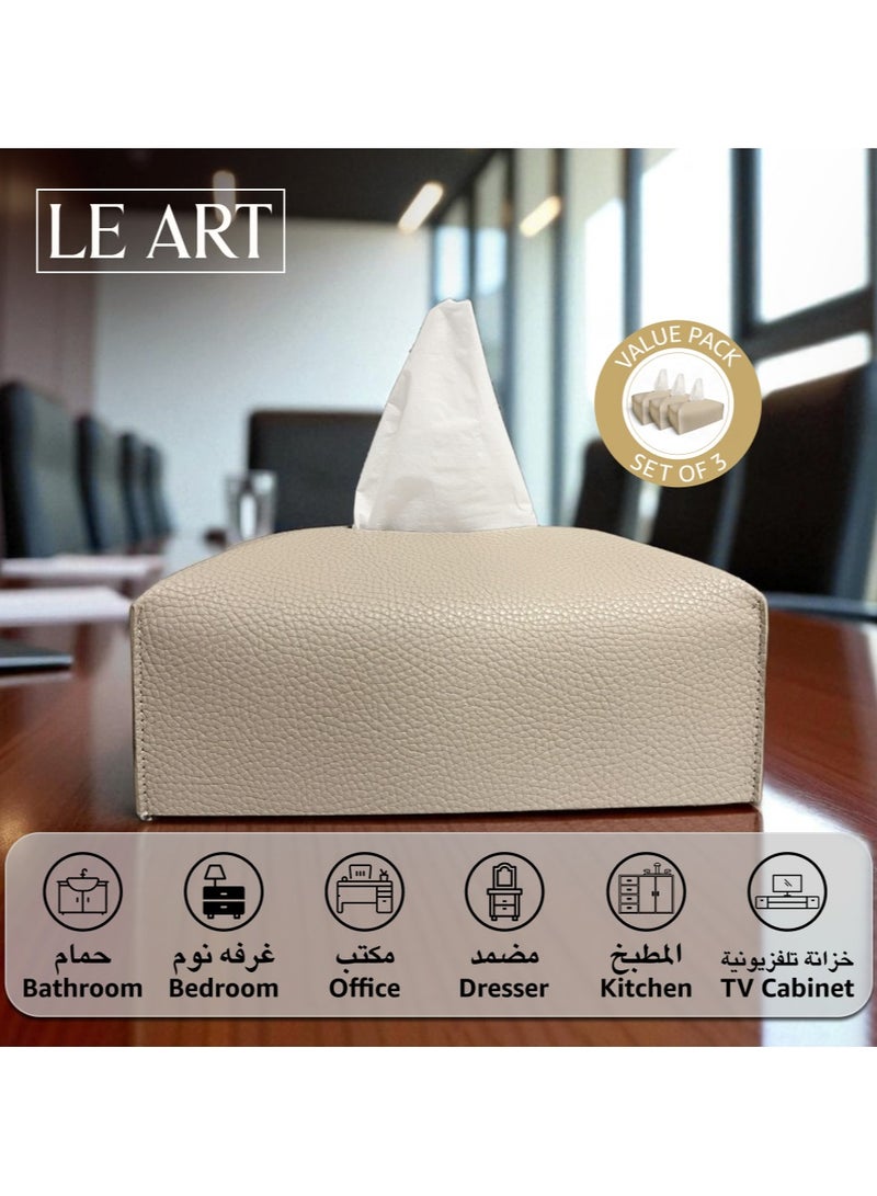 LeArt Leather Tissue Box Cover PACK OF 3 – Elegant Tissue Box Holder for Office Car Hotel Home Decor | Living Room Bedroom Bathroom | Facial Tissue Holder, Car Tissue Box Holder (Camel - Pack of 3) - Image 4