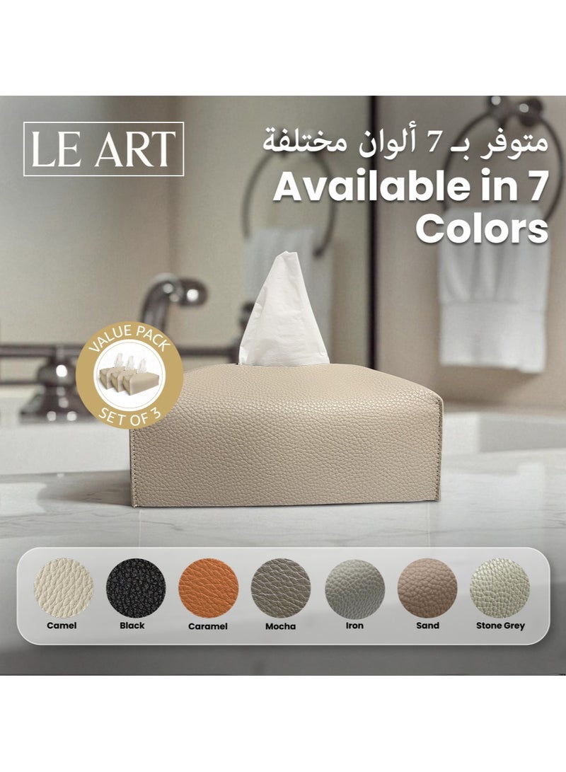 LeArt Leather Tissue Box Cover PACK OF 3 – Elegant Tissue Box Holder for Office Car Hotel Home Decor | Living Room Bedroom Bathroom | Facial Tissue Holder, Car Tissue Box Holder (Camel - Pack of 3) - Image 5