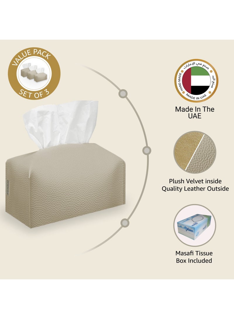 LeArt Leather Tissue Box Cover – Home Decorations for Living Room, Bedroom and Office | Car Tissue Holder | Tissue Box Holder for Car | Tissue Box Cover for Car (Camel - Pack of 3)  - Image 2