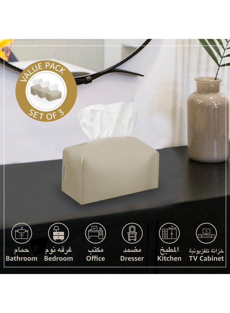 LeArt Leather Tissue Box Cover – Home Decorations for Living Room, Bedroom and Office | Car Tissue Holder | Tissue Box Holder for Car | Tissue Box Cover for Car (Camel - Pack of 3)  - Image 3