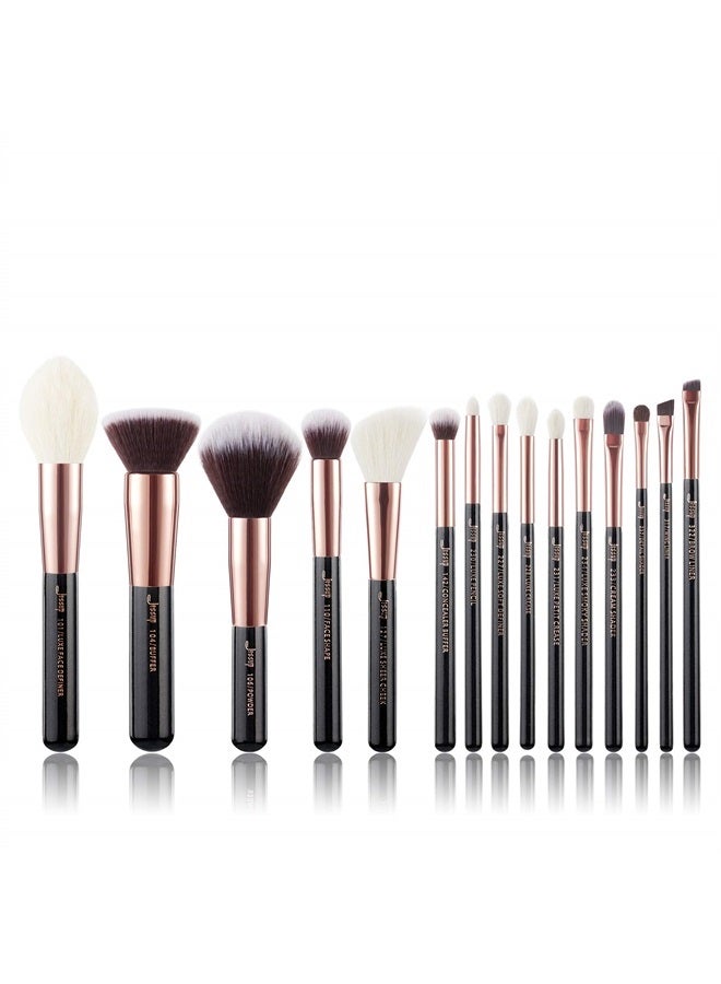 Jessup Makeup Brushes, Labeled Makeup Brush Set Premium Synthetic and Natural Hair Foundation Powder Concealer Eyeshadow Blending 15pcs Brush Kit, Rose Gold/Black T160 - Image 1