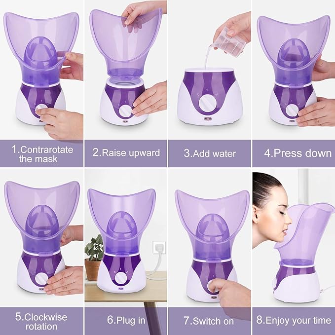 VOUM Facial SteamerVOUM Face Steamer for Facial Deep Cleaning Home Facial Sauna Spa Sinuses Humidifier Atomizer Warm Mist Unclogs Pores Unisex Purple - Image 4
