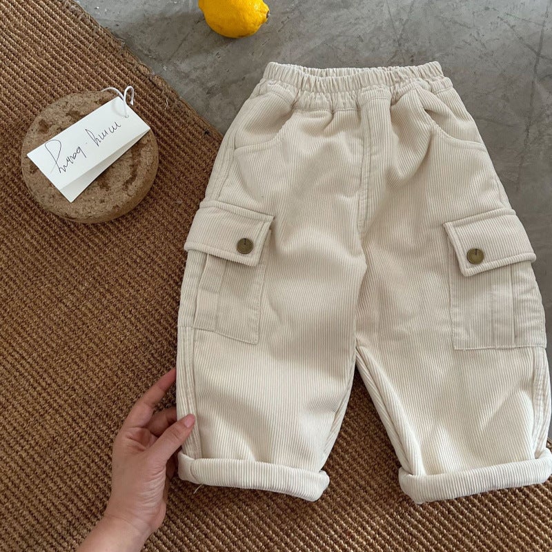 Children'S Trousers 2024 Winter New Boys And Girls Solid Color Thickened Casual Pants Baby'S Pit Crane Pants - Image 4