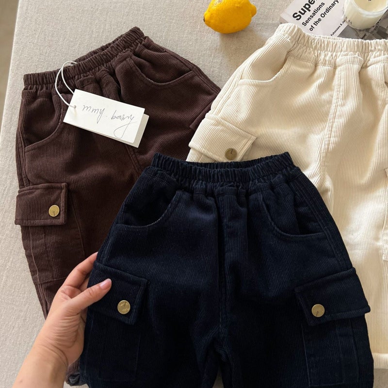 Children'S Trousers 2024 Winter New Boys And Girls Solid Color Thickened Casual Pants Baby'S Pit Crane Pants - Image 2