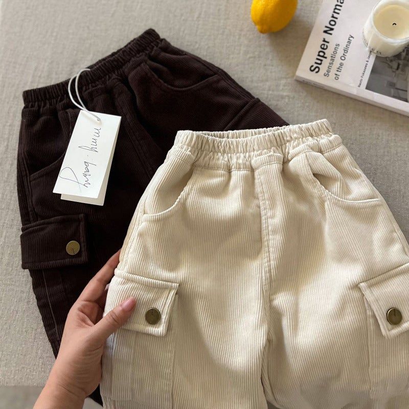 Children'S Trousers 2024 Winter New Boys And Girls Solid Color Thickened Casual Pants Baby'S Pit Crane Pants - Image 3