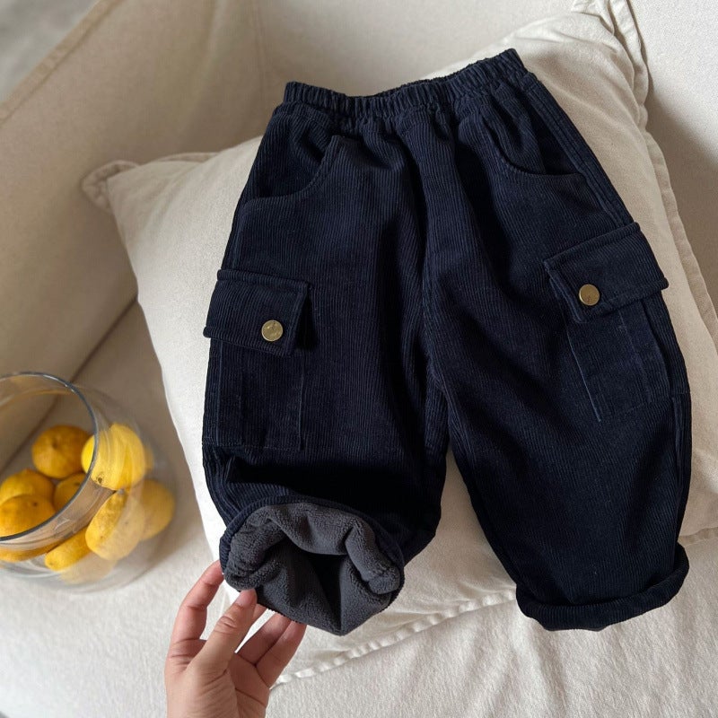 Children'S Trousers 2024 Winter New Boys And Girls Solid Color Thickened Casual Pants Baby'S Pit Crane Pants - Image 5