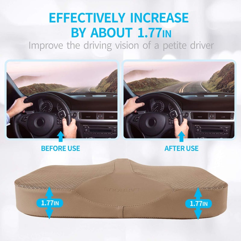 LARROUS Comfort Memory Foam Seat Cushion for Car Seat Driver, Tailbone (Coccyx) Pain Relief Pad for Driving, Office Chair (Beige) - Image 2