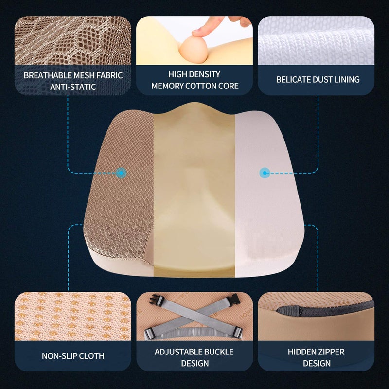 LARROUS Comfort Memory Foam Seat Cushion for Car Seat Driver, Tailbone (Coccyx) Pain Relief Pad for Driving, Office Chair (Beige) - Image 5