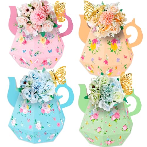 Renbuzhu 12PCS Tea Party Decorations Flower Boxes Centerpieces plus 12PCS Butterflies Princess Birthday Teapot Table Baby Shower Decor Assembly Needed - Image 1