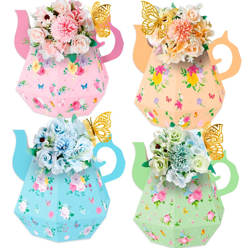 Renbuzhu 12PCS Tea Party Decorations Flower Boxes Centerpieces plus 12PCS Butterflies Princess Birthday Teapot Table Baby Shower Decor Assembly Needed - Image 2