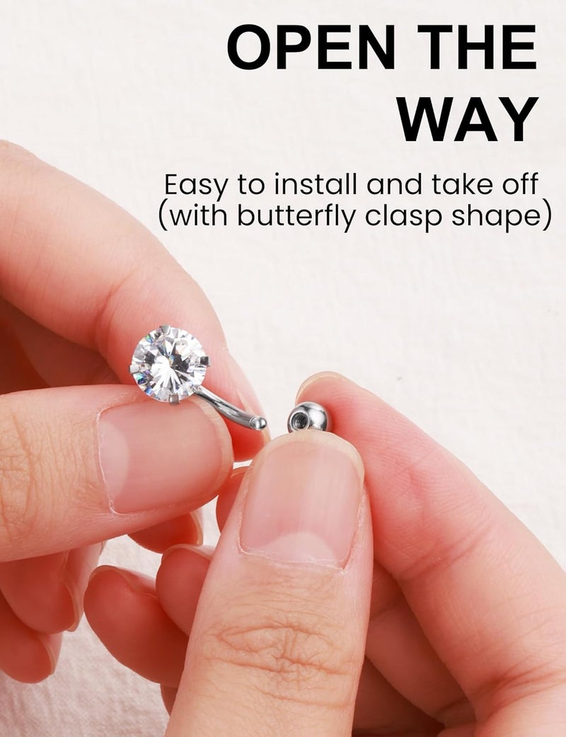 WSSXC 14G Hypoallergenic Surgical Steel Belly Button Ring Cubic Zirconia Belly Button Barbs Body Piercing Set 7Pcs - Image 5