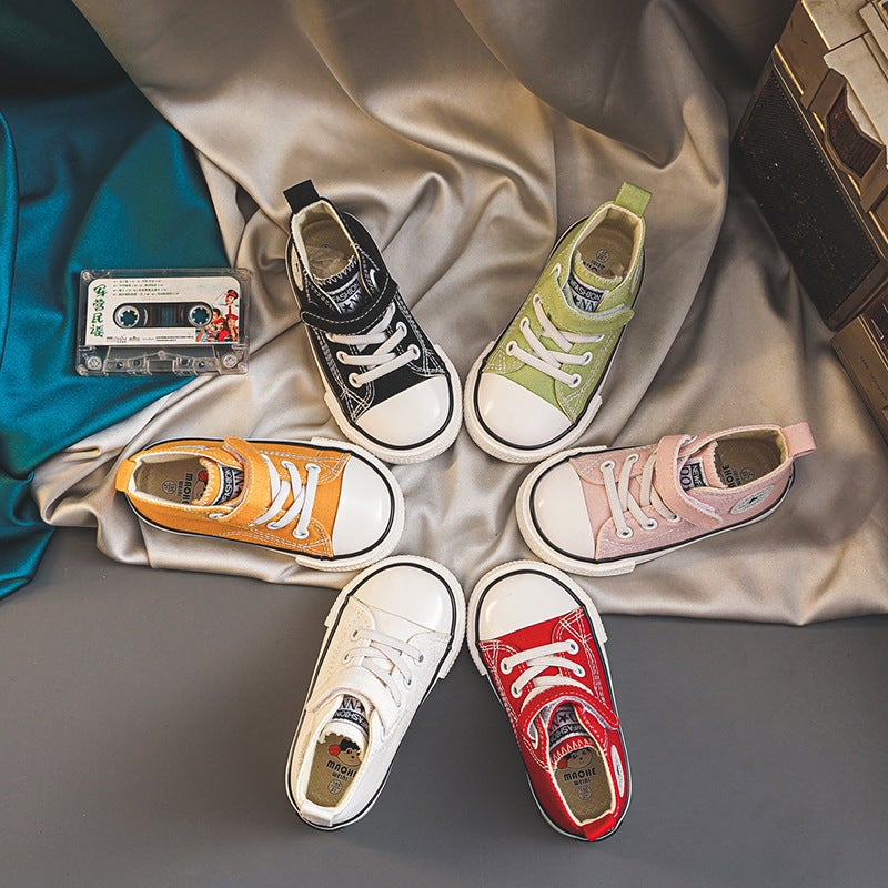 Children'S Canvas Shoes High-Top Kidsren'S Sneakers Girls' Cloth Shoes Boys' Shoes Spring & Fall Casual White Shoes - Image 2