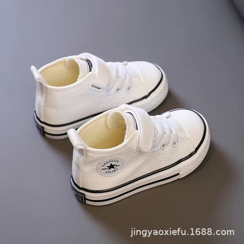 Children'S Canvas Shoes High-Top Kidsren'S Sneakers Girls' Cloth Shoes Boys' Shoes Spring & Fall Casual White Shoes - Image 1