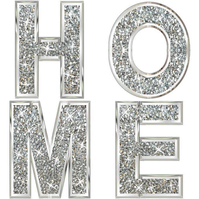 4 PCS INDEPENDENT LETTERS HOME CRYSTAL DIAMOND LETTERS SILVER MIRROR GLASS HOME DECORATION FOR WALL FIREPLACE BOOKSHELF AND TABLE 14 INCH H