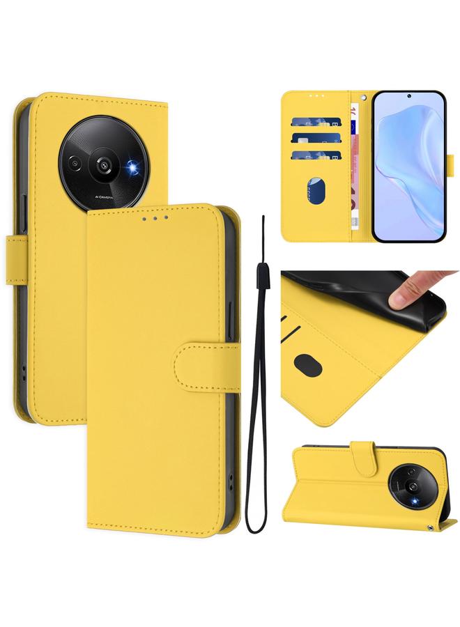 The Bros Case For Xiaomi Poco C61 4G Global Skin Feel Solid Color Leather Phone Case with Lanyard