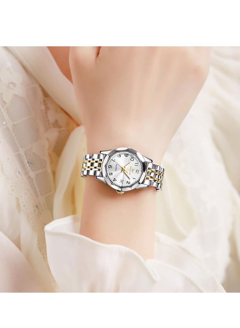 أوليفز ساعة نسائية فستان كلاسيكي ساعة رقمية نسائية تناظرية كوارتز ستانلس ستيل ضد الماء تاريخ مضيء لونين ساعة سهلة القراءة - Image 3
