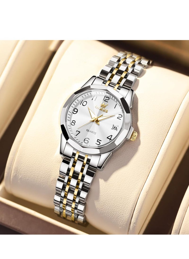 أوليفز ساعة نسائية فستان كلاسيكي ساعة رقمية نسائية تناظرية كوارتز ستانلس ستيل ضد الماء تاريخ مضيء لونين ساعة سهلة القراءة - Image 4