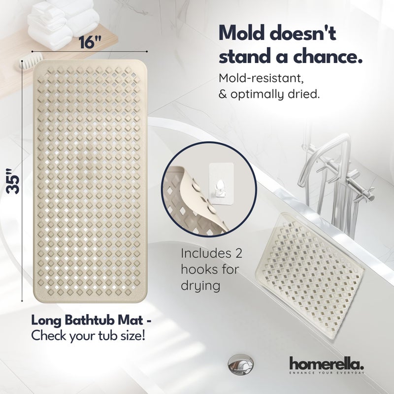 Homerella Bathtub Mat Non Slip 35x16 - homerellaÂ® Bath Mat Incl. Hooks for Drying, Extra Long, 100% BPA Free, Shower Mat Non Slip Anti Mold, Machine Washable, Shower Mats for Inside Shower Mildew Resistant - Image 3