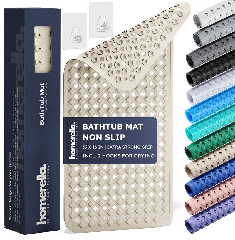 Homerella Bathtub Mat Non Slip 35x16 - homerellaÂ® Bath Mat Incl. Hooks for Drying, Extra Long, 100% BPA Free, Shower Mat Non Slip Anti Mold, Machine Washable, Shower Mats for Inside Shower Mildew Resistant - Image 1