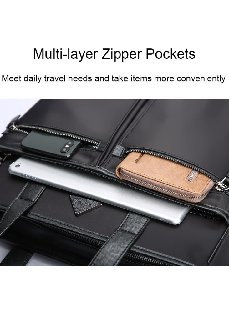 BOPAI 11-70511 Large Capacity Waterproof Laptop Handbag for Business – 14" Nylon & Polyester Bag with Multi-Layer Storage, Detachable Strap, and Comfortable Handle – Black - Image 3