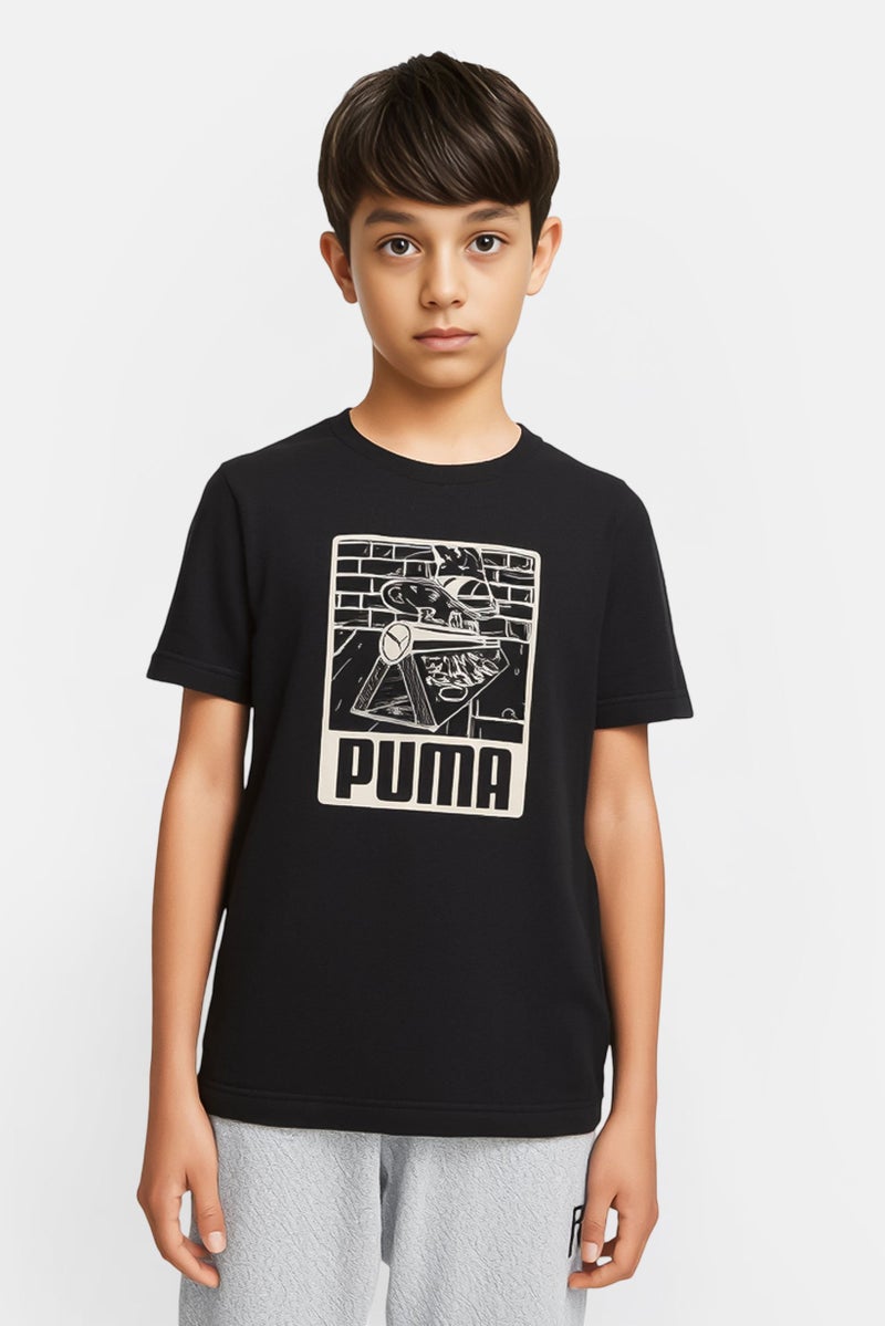 PUMA تي شيرت رياضي للأطفال الأولاد بأكمام قصيرة، خارجي، أسود - Image 1