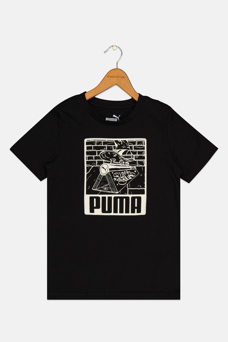 PUMA تي شيرت رياضي للأطفال الأولاد بأكمام قصيرة، خارجي، أسود - Image 2