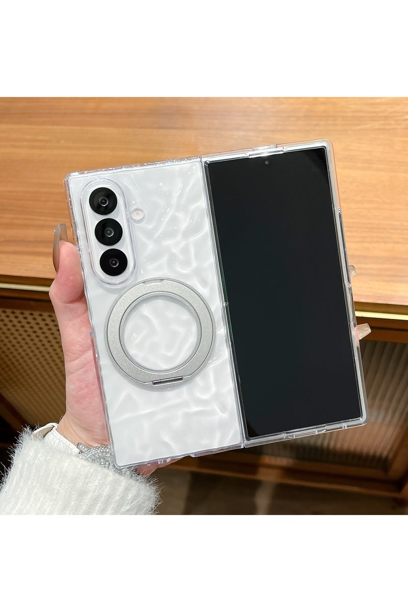غطاء حماية شفاف لـ Samsung Galaxy Z Fold7 - بتصميم تموجات مائية فريد مع حامل مدمج، مقاوم للخدوش وسهل الحمل. - Image 2
