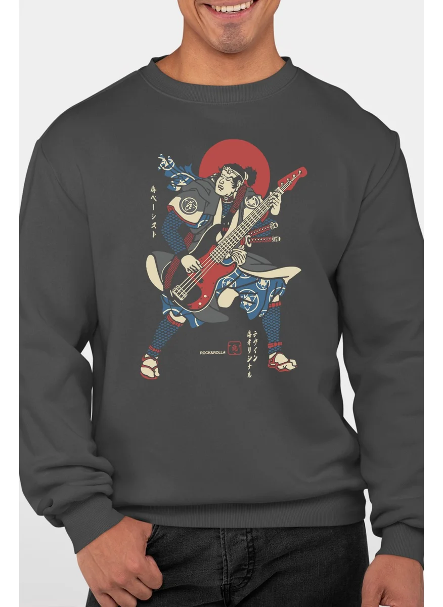 Rock&Roll Japanese Bassist Anthracite Crew Neck Thick Men's Sweatshirt