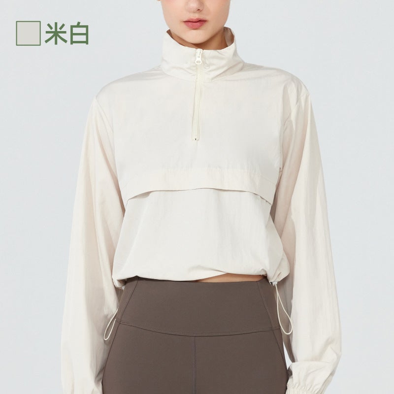 Generic alo Windproof Yoga Blouse Thin Casual Sunscreen Yoga Clothes Top Long Sleeve Spring and Summer Loose Sports Jacket Off-white