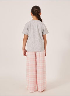 Styli Typography Print Short Sleeve T-Shirt and Checked Pyjama Set  - Image 5