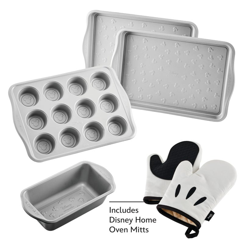 Farberware Disney Bake with Mickey Mouse Nonstick Bakeware Set/Baking Pans with Disney Home Oven Mitts, Cookie Pans, Muffin/Cupcake and Loaf Pan, 6 Piece - Black - Image 2
