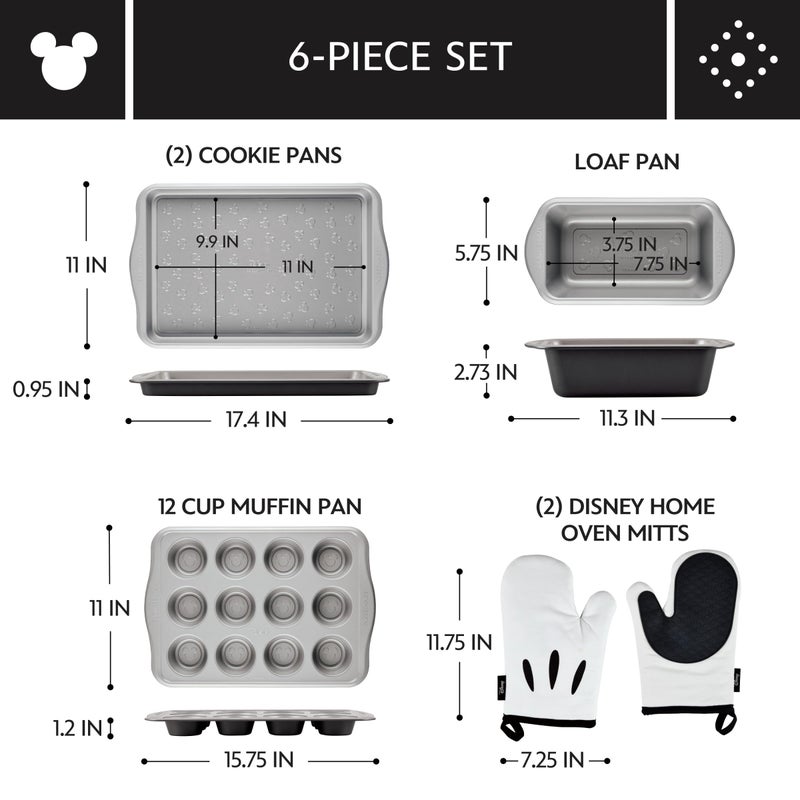 Farberware Disney Bake with Mickey Mouse Nonstick Bakeware Set/Baking Pans with Disney Home Oven Mitts, Cookie Pans, Muffin/Cupcake and Loaf Pan, 6 Piece - Black - Image 3