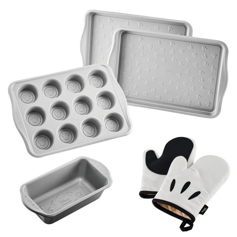 Farberware Disney Bake with Mickey Mouse Nonstick Bakeware Set/Baking Pans with Disney Home Oven Mitts, Cookie Pans, Muffin/Cupcake and Loaf Pan, 6 Piece - Black - Image 1