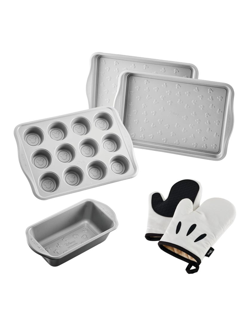 Farberware - Farberware Disney Bake with Mickey Mouse Nonstick Bakeware Set/Baking Pans with Disney Home Oven Mitts, Cookie Pans, Muffin/Cupcake and Loaf Pan, 6 Piece - Black - Image 1