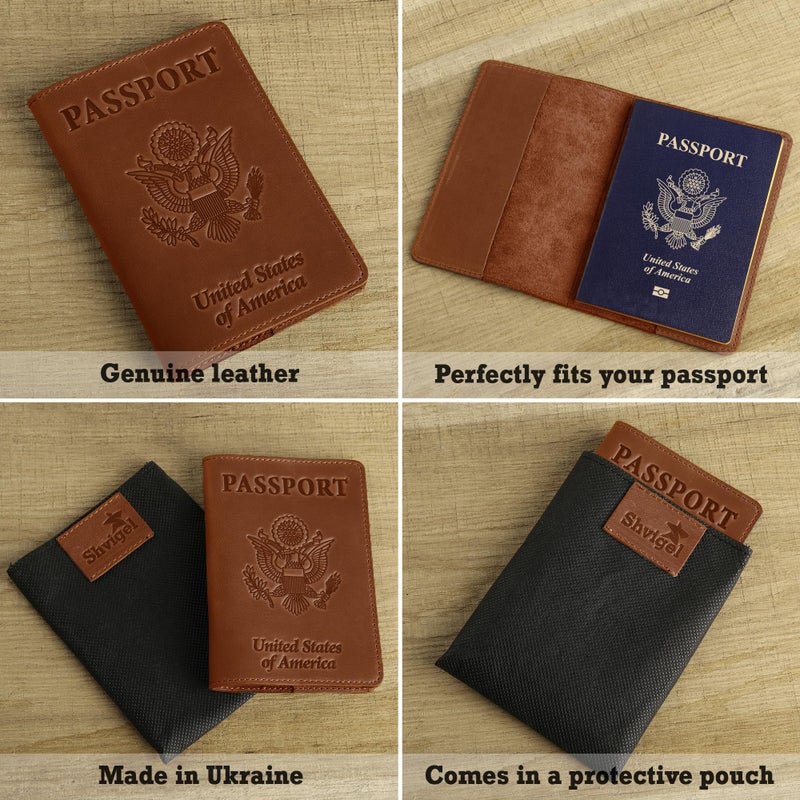 Shvigel US Leather Passport Book Cover - Thin American Travel Passport Holder - Premium International USA Passport Protector Case for Women Men (Light Brown Vintage) - Image 4