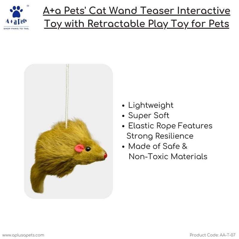 A+a Pets ' Cat Wand Teaser Interactive Toy with Feather Mouse Play Toy for Cats, Puppies, and Small Animals (Mouse) - Image 2
