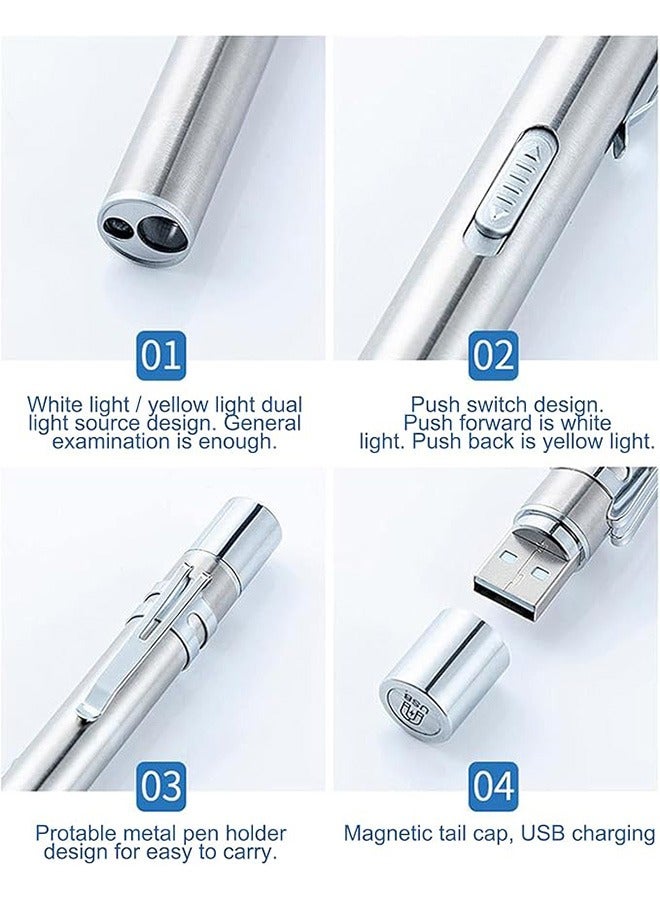 2-Piece USB Rechargeable Mini LED Flashlights, Dual Light Source Pocket Small Handy LED Torch Pen Flashlight with Stainless Steel Clip for Home and Outdoor Activities (Black  Silver) - Image 4