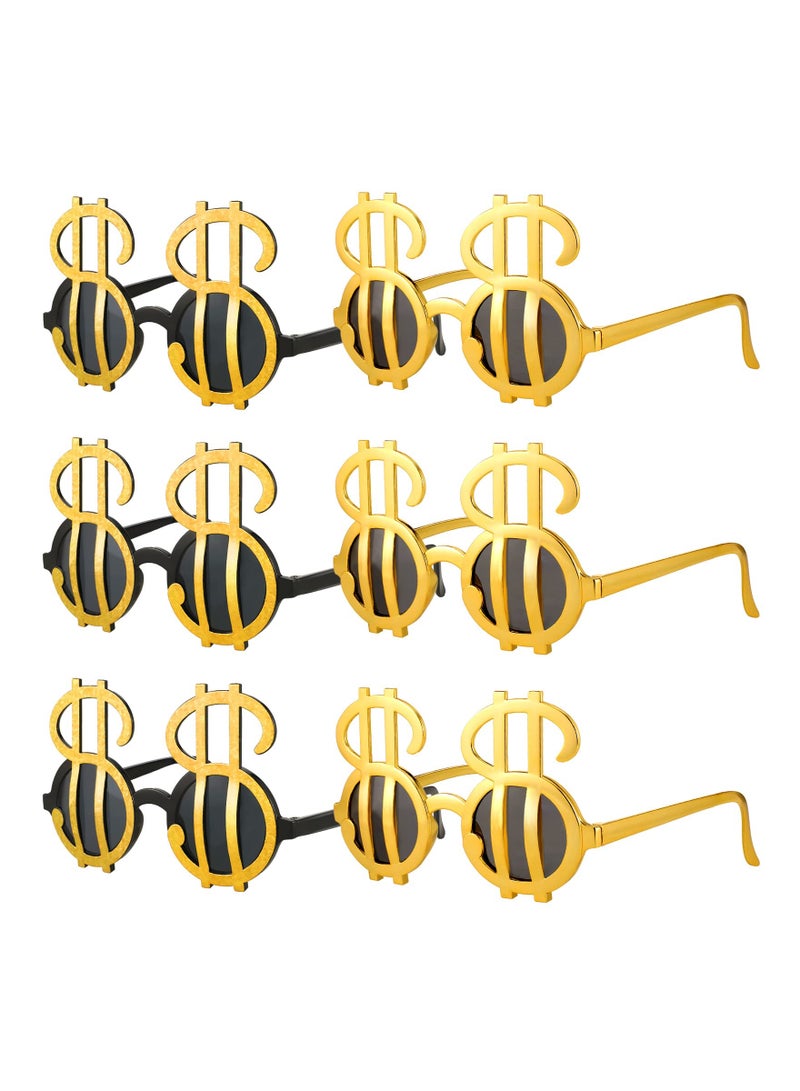 KASTWAVE نظارات ذهبية على شكل دولار، 6 أزواج من نظارات الدولار المضحكة، نظارات حفلات مضحكة للكبار والأطفال، نظارات إبداعية رائعة لصور الهيب هوب، مستلزمات حفلات الهالوين - 2 لون - Image 1