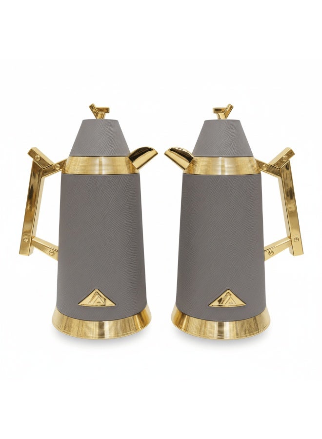 Red Home Luxury Vacuum Flask Set – 1L + 1L – Gray & Gold - Image 3
