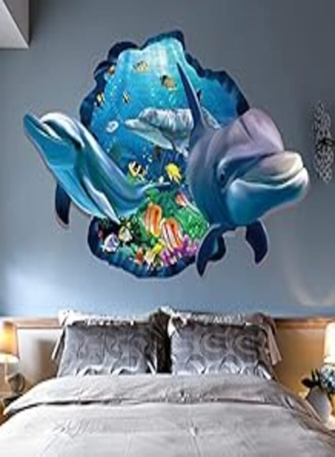 3D Craetive Dolphin Background wall sticker Living Room Decoration Home Decor