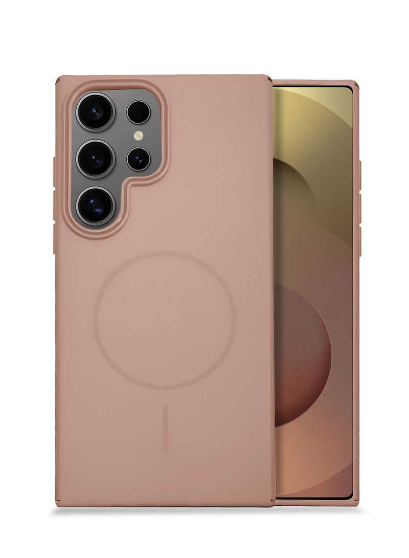 Samsung Galaxy S25 Ultra 5G 2025 Syndee Series Premium Liquid Silicone Compatible With Thin Magsafe Ring Case Cover - Rose Gold