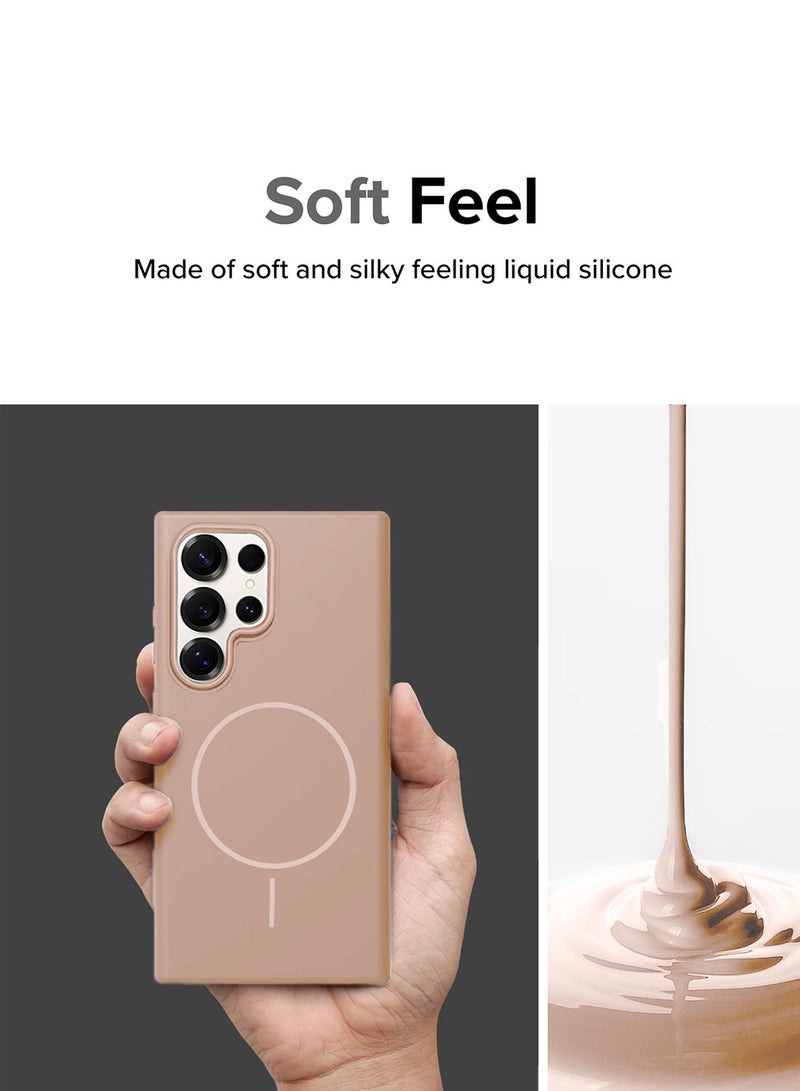 Samsung Galaxy S25 Ultra 5G 2025 Syndee Series Premium Liquid Silicone Compatible With Thin Magsafe Ring Case Cover - Rose Gold
