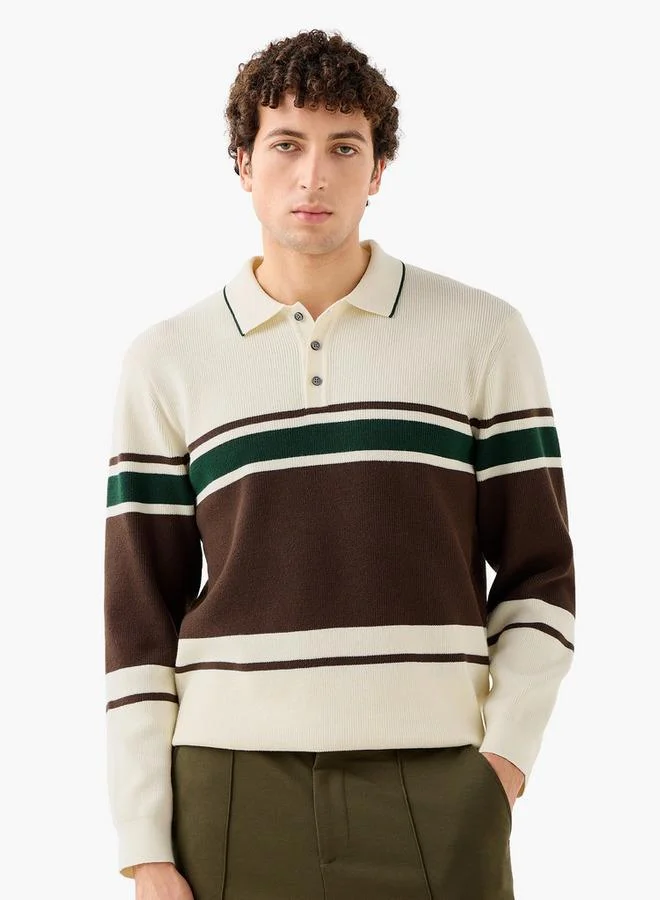 Iconic Striped Collared Sweatshirt with Long Sleeves
