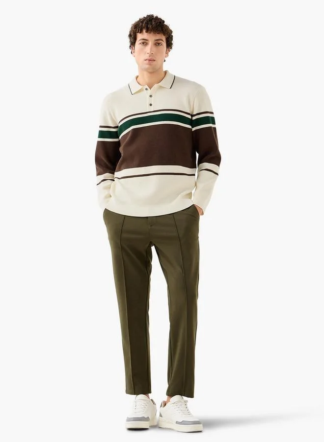 ايكونيك سترة رياضية أيقونية مخططة بياقة وأكمام طويلة