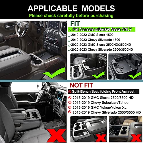 PIMCAR Center Console Organizer for 2019-2022 Chevy Silverado 1500/GMC Sierra 1500 & 2020-2023 Silverado/Sierra 2500HD/3500HD | Full Console Bucket Seats Only | Black Interior Trim Accessory - Image 2