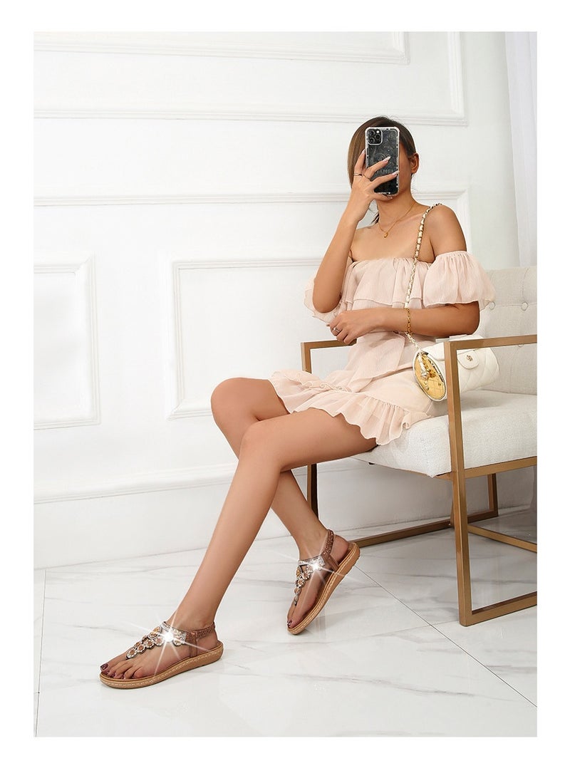 NIBEMINENT Ladies Shoes Wedge Bohemian Sandals Shoes For Women  Round Toe Wedge Thong Sandals Indoor Outdoor Female Shoes  - Image 5