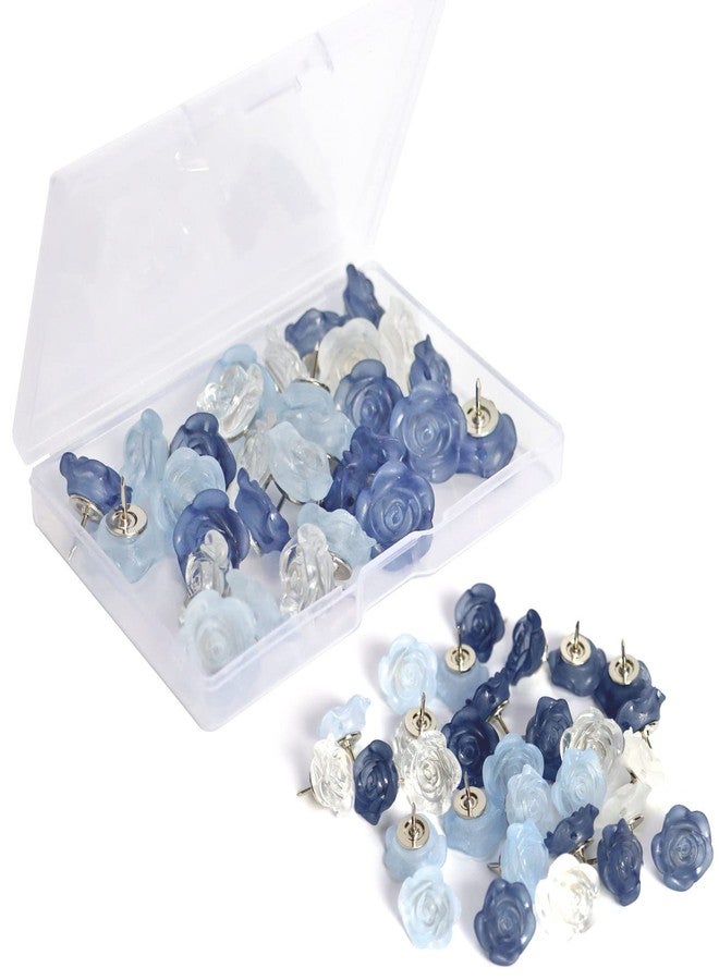keepsweat 30 Pcs Flower Drawing Pins Cute Rose Decorative Push Pin for Cork Board Clear Blue Floral Thumb Tacks for Wall Bulletin Board Travel Map or Photo Floret Tacks Home Office Supplies - Image 1