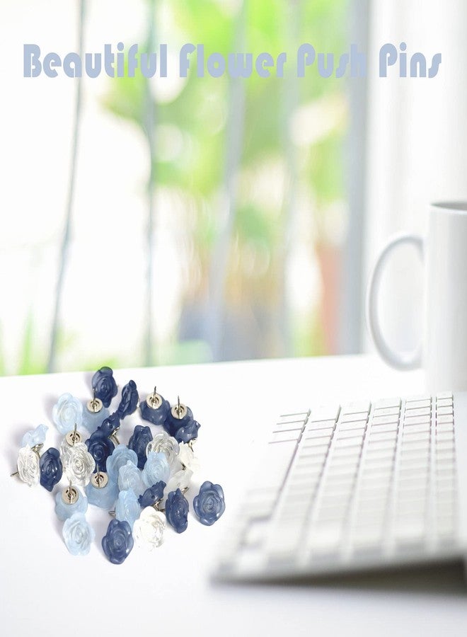 keepsweat 30 Pcs Flower Drawing Pins Cute Rose Decorative Push Pin for Cork Board Clear Blue Floral Thumb Tacks for Wall Bulletin Board Travel Map or Photo Floret Tacks Home Office Supplies - Image 4