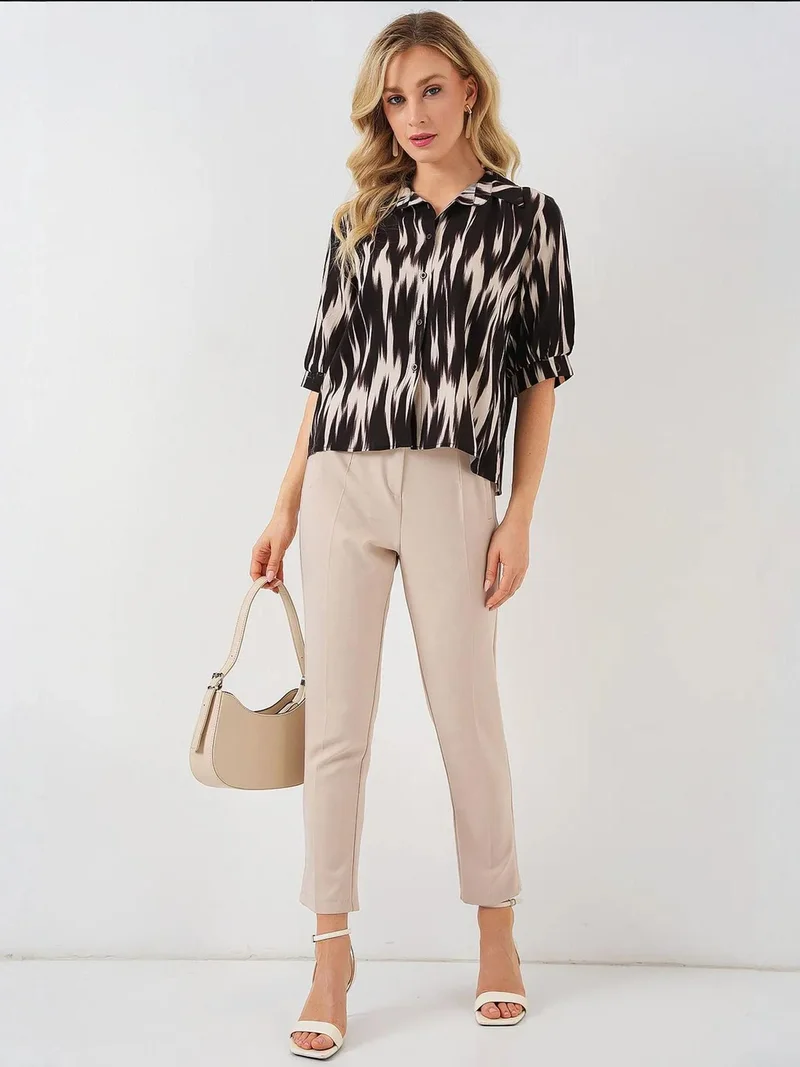 BIG DART BDART Patterned Cropped Shirt with Button Closure