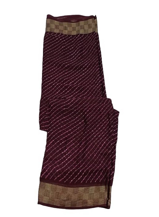 Chiffon Saree Womens Indian Bandhani Lehariya Muthra Printed Solid Pattern Zari Border By Pooja Creation (Vibrant Wine)  - Image 3